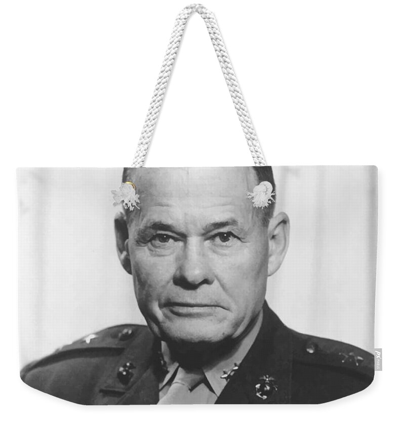 Chesty Puller Weekender Tote Bag featuring the painting General Lewis Chesty Puller #2 by War Is Hell Store