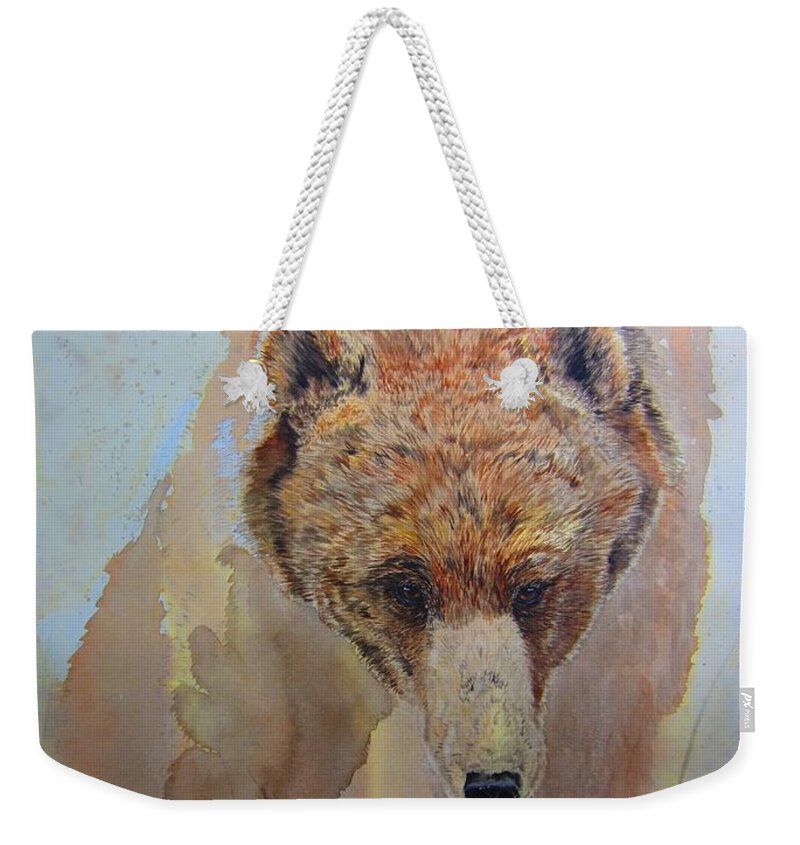Grizzly Bear Weekender Tote Bag featuring the painting Grizzly #2 by Laurianna Taylor
