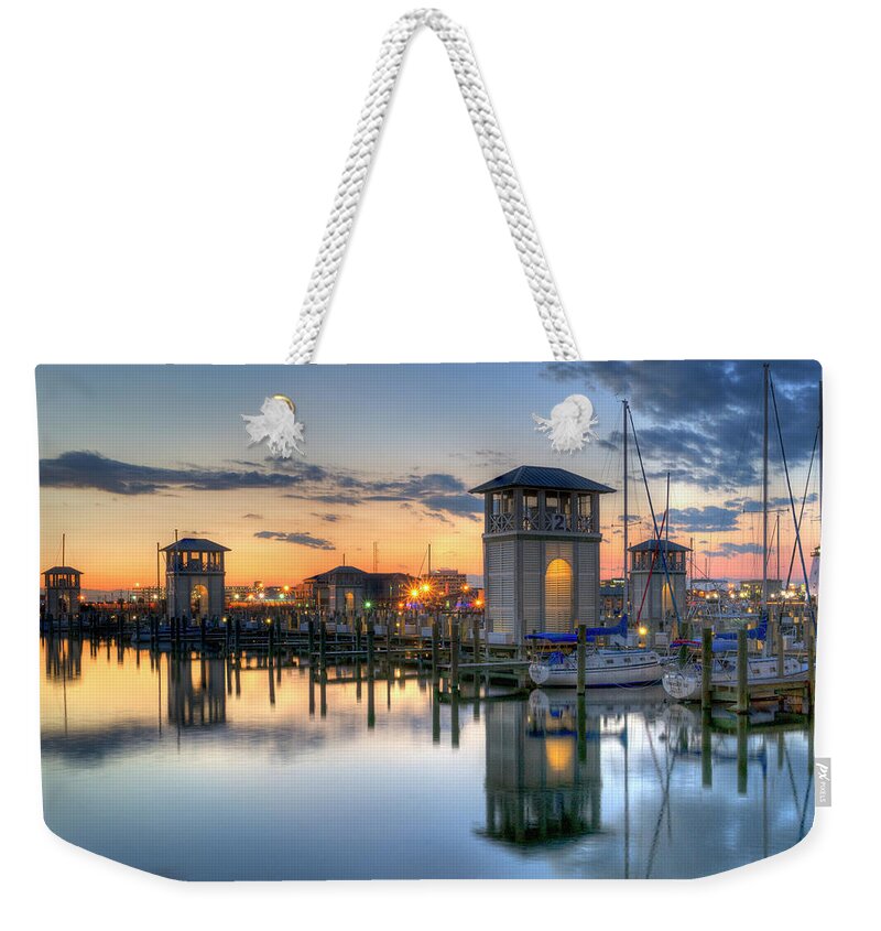 Sunset Weekender Tote Bag featuring the photograph Gulfport Harbor #2 by Don Schiffner