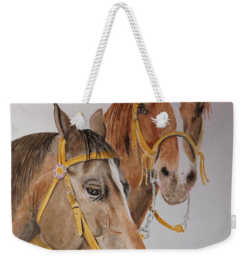 Horse Weekender Tote Bag featuring the painting 2 Horses by Gary Thomas