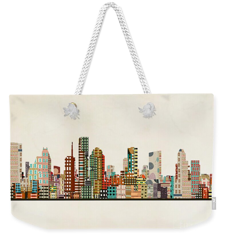 Houston Weekender Tote Bag featuring the painting Houston Texas Skyline by Bri Buckley
