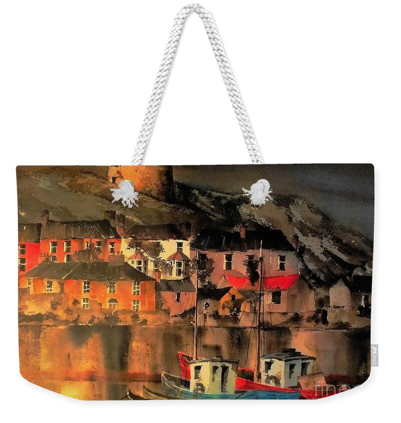 Val Weekender Tote Bag featuring the painting Howth Sunset Dublin #2 by Val Byrne