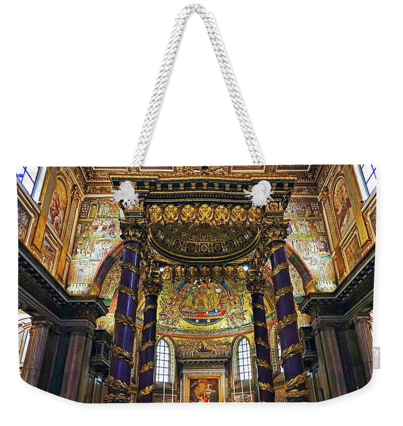 Church Weekender Tote Bag featuring the photograph Interior View Of The Basilica di Santa Maria Maggiore In Rome Italy #2 by Rick Rosenshein