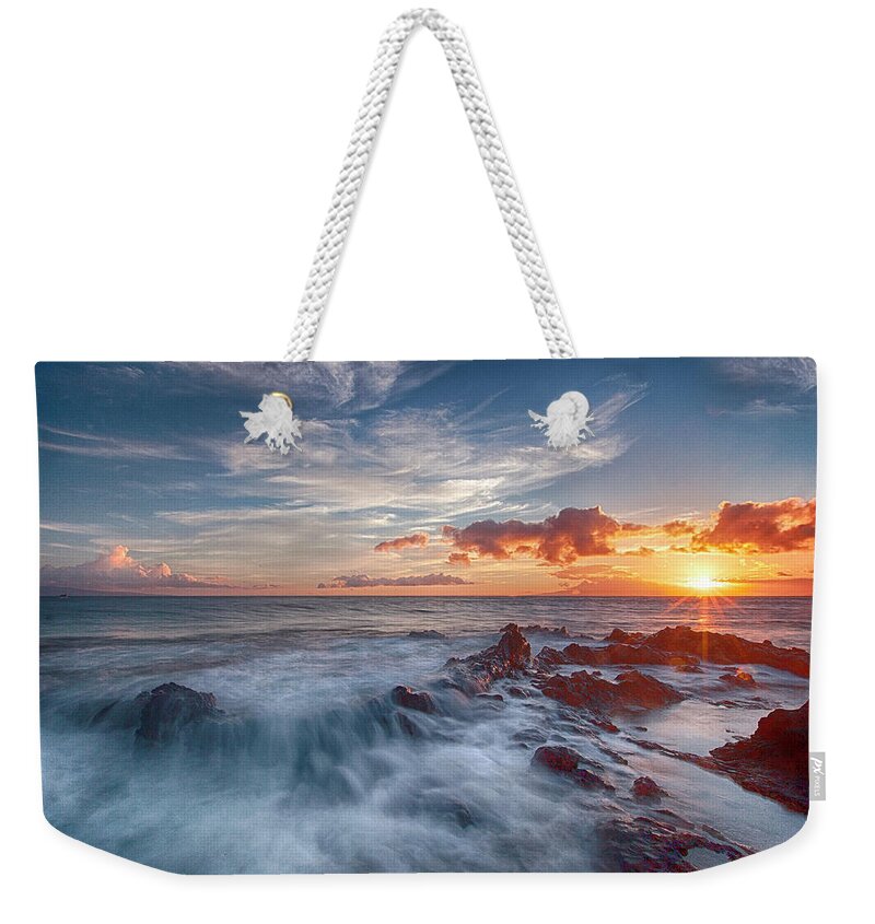 Charlie Young Maui Hawaii Seascape Shoreline Sunset Clouds Weekender Tote Bag featuring the photograph Into The Mystic #2 by James Roemmling