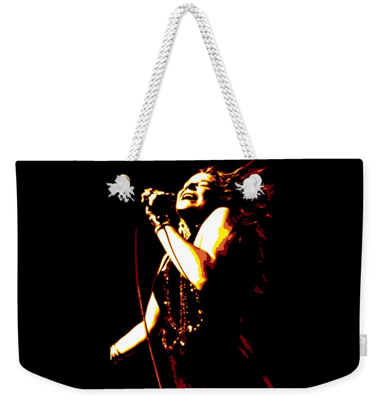 Janis Joplin Weekender Tote Bag featuring the digital art Janis Joplin by DB Artist
