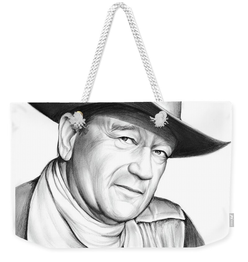 John Wayne Weekender Tote Bag featuring the drawing John Wayne #2 by Greg Joens