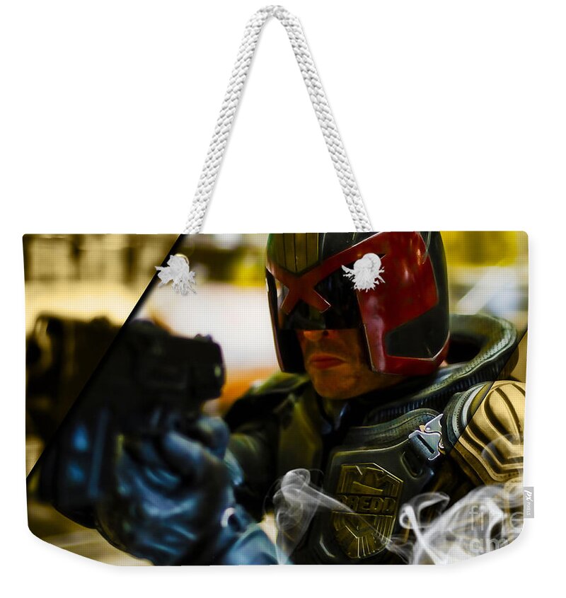 Judge Dredd Weekender Tote Bag featuring the mixed media Judge Dredd Collection #2 by Marvin Blaine