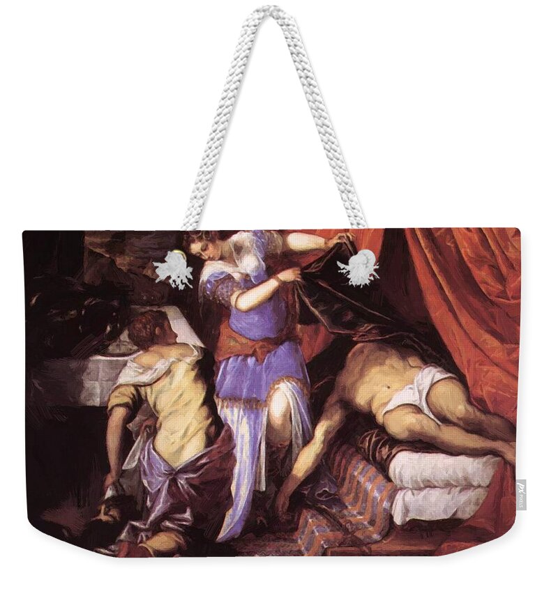 Tintoretto Weekender Tote Bag featuring the painting Judith and Holofernes #5 by Tintoretto