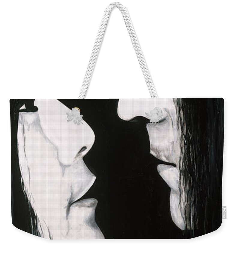 Lennon And Yoko Ono Weekender Tote Bag featuring the painting Lennon and Yoko by Ashley Lane