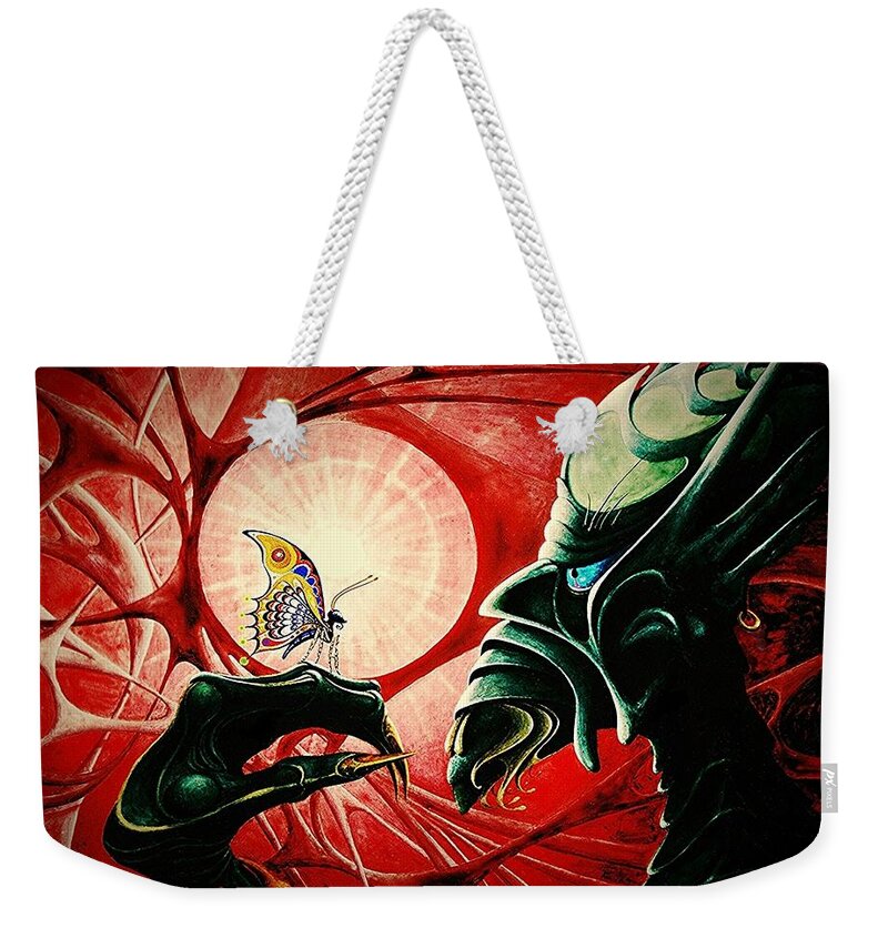 Lucifer Weekender Tote Bag featuring the painting Lucifer #3 by Hartmut Jager