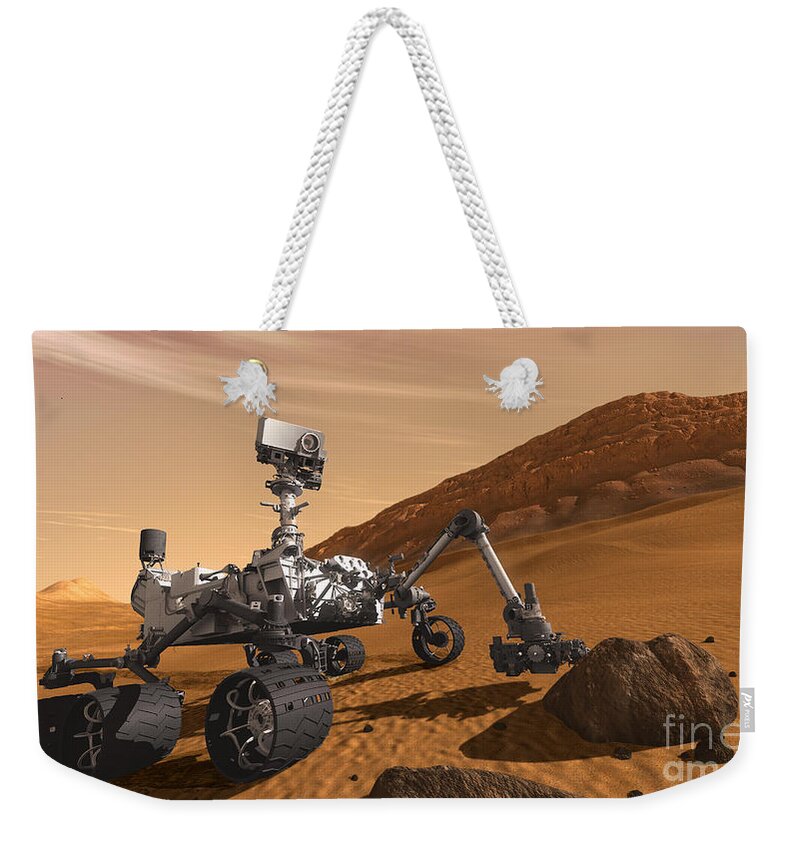 Science Weekender Tote Bag featuring the photograph Mars Rover Curiosity, Artists Rendering by NASA Science Source