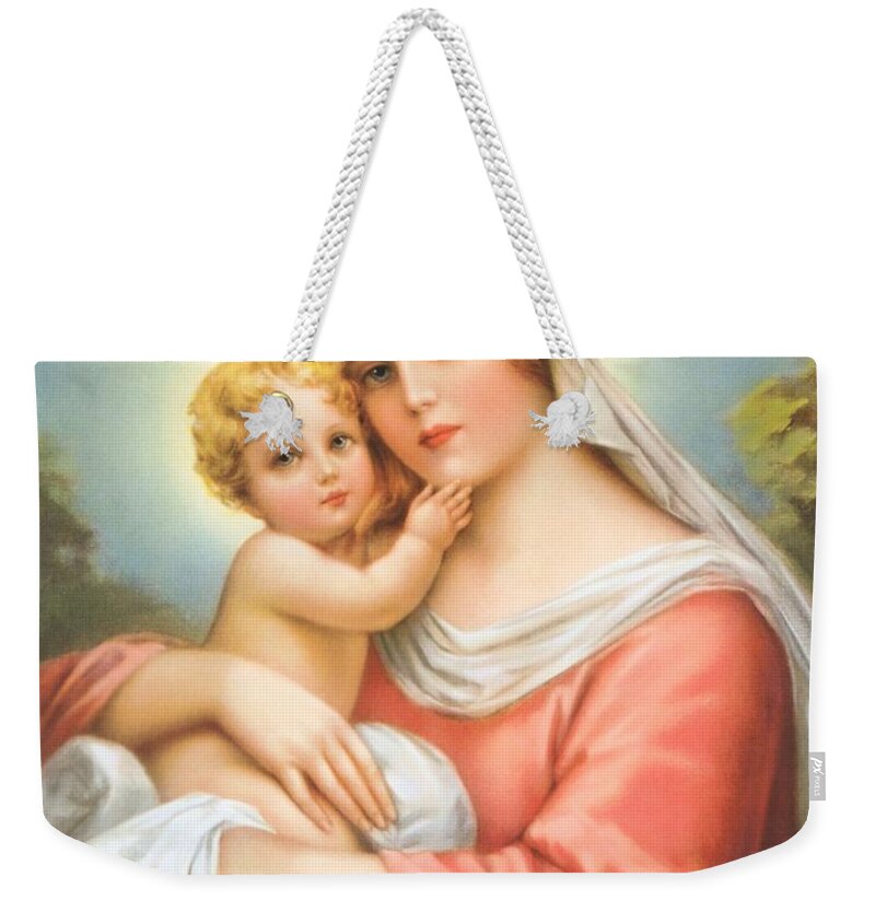 Christmas Weekender Tote Bag featuring the painting Mary and Baby Jesus by Artist Unknown