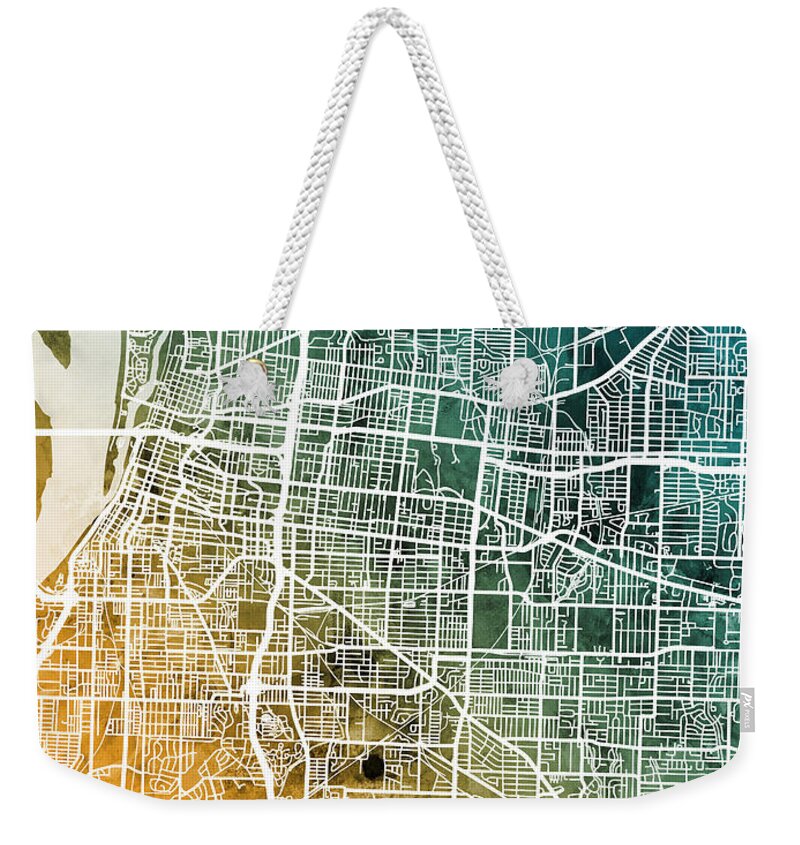Memphis Weekender Tote Bag featuring the digital art Memphis Tennessee City Map by Michael Tompsett