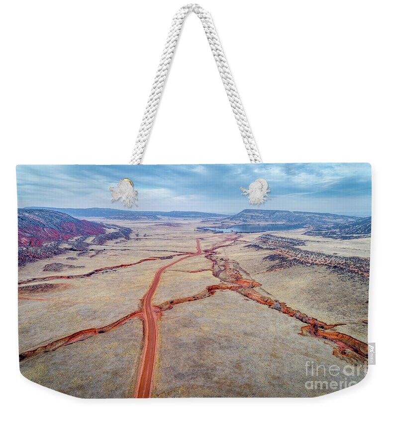 Colorado Weekender Tote Bag featuring the photograph northern Colorado foothills aerial view #2 by Marek Uliasz
