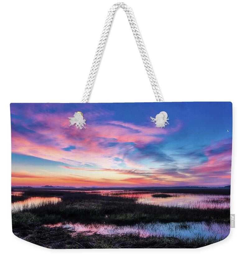 Oak Island Weekender Tote Bag featuring the photograph Oak Island Marsh Sunrise by Nick Noble