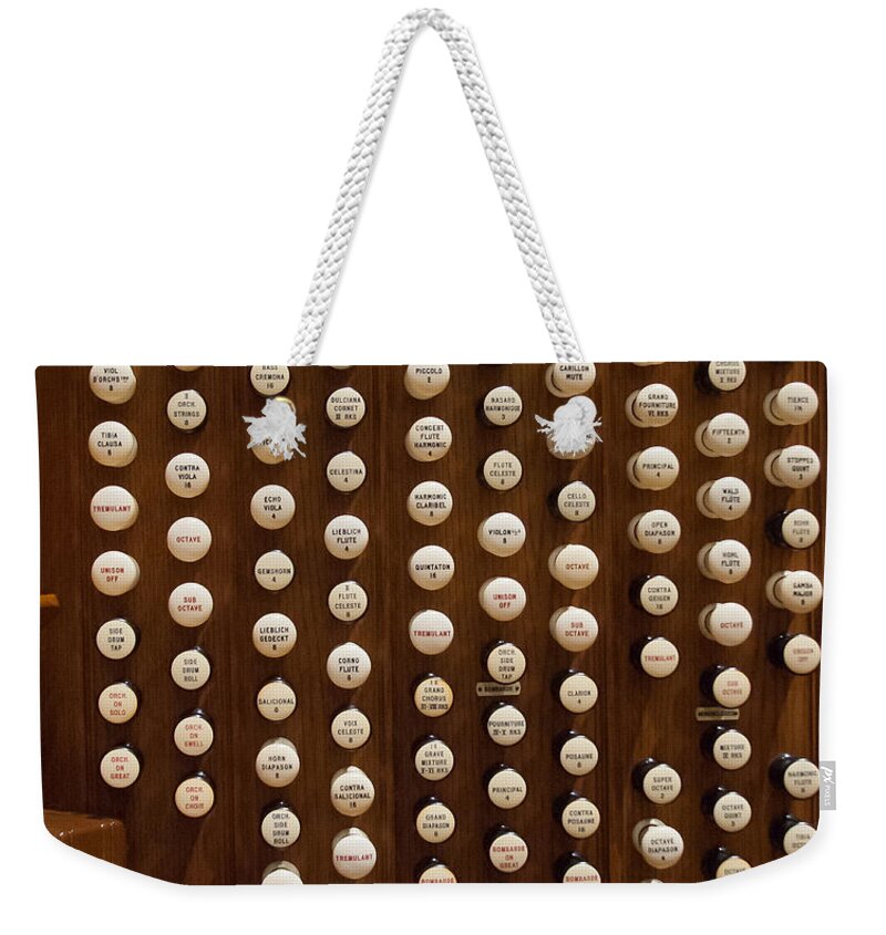 Melbourne Weekender Tote Bag featuring the photograph Organ stops #2 by Jenny Setchell