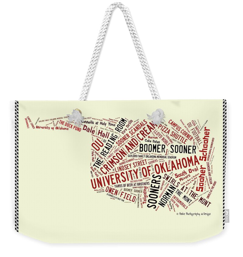 Ou Weekender Tote Bag featuring the digital art OU Word Art University of Oklahoma #2 by Bert Peake