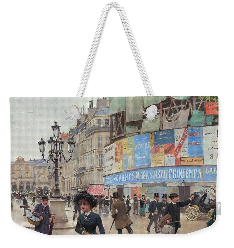 Jean Braud Weekender Tote Bag featuring the painting Paris, Rue Du Havre #2 by Jean Beraud