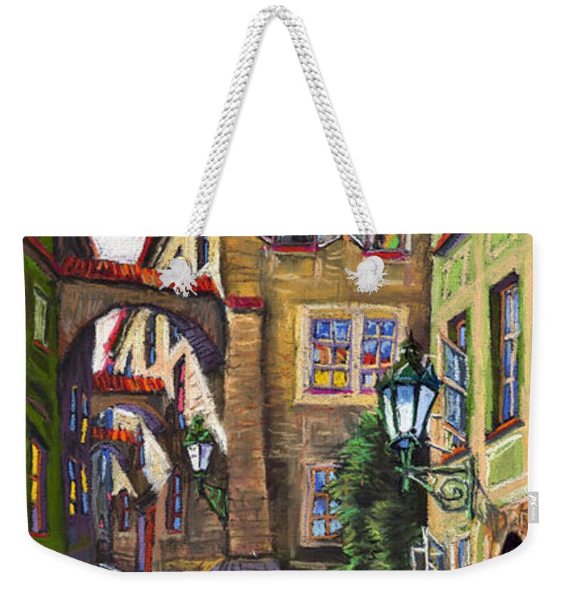 Prague Weekender Tote Bag featuring the painting Prague Old Street by Yuriy Shevchuk