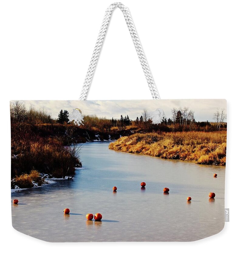 Weekender Tote Bag featuring the photograph Pumpkins on Ice #2 by Brian Sereda