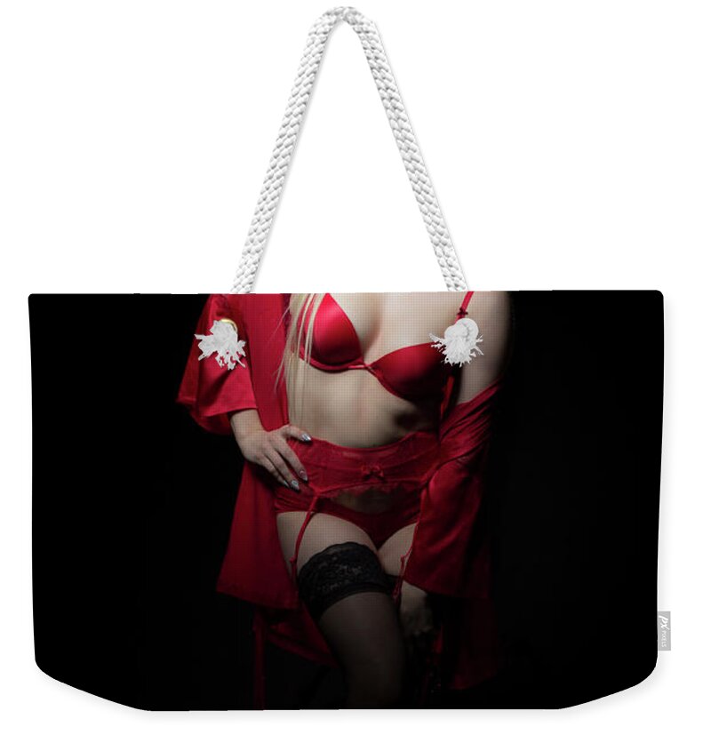 Sexy Weekender Tote Bag featuring the photograph Red Lingerie #2 by La Bella Vita Boudoir