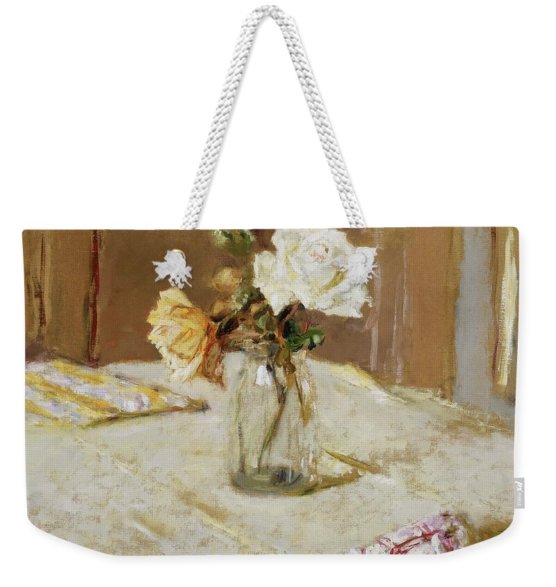 Edouard Weekender Tote Bag featuring the painting Roses in a Glass Vase #2 by Edouard Vuillard