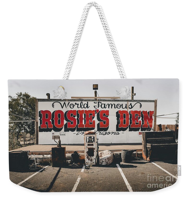 Arizona Weekender Tote Bag featuring the photograph Rosies Den Cafe #2 by Iryna Liveoak