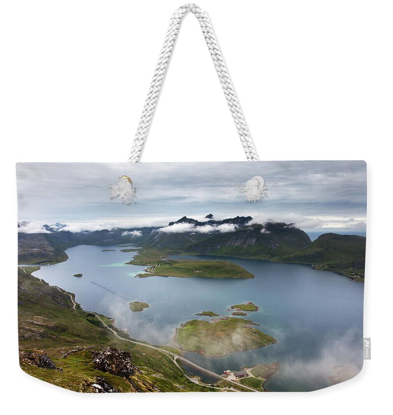 Volandstinden Weekender Tote Bag featuring the photograph Selfjord and Torsfjord from Volandstinden by Aivar Mikko