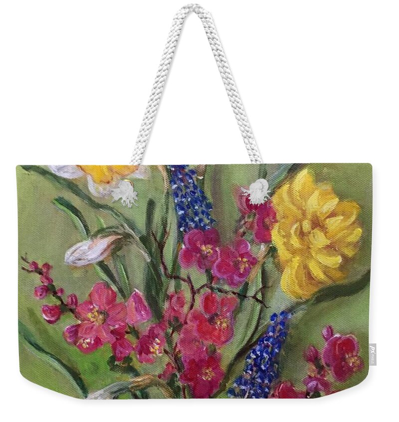 Daffodils Weekender Tote Bag featuring the painting Spring Flowers #1 by Rand Burns