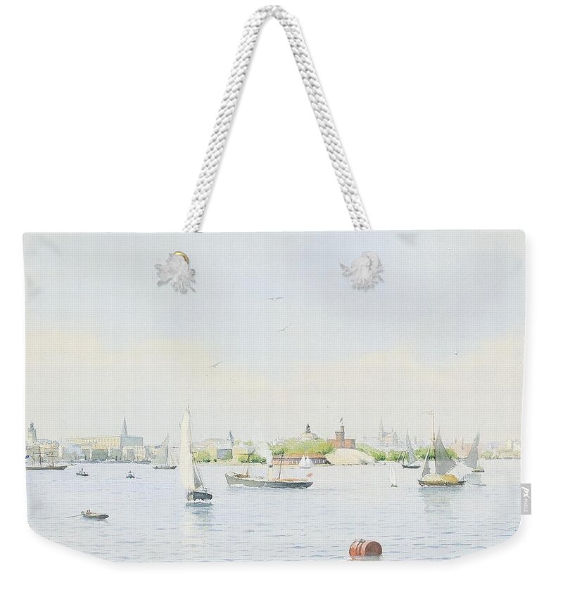 Anna Palm 1859-1924 Stockholm From Salt Lake Weekender Tote Bag featuring the painting Stockholm from Salt Lake #2 by MotionAge Designs
