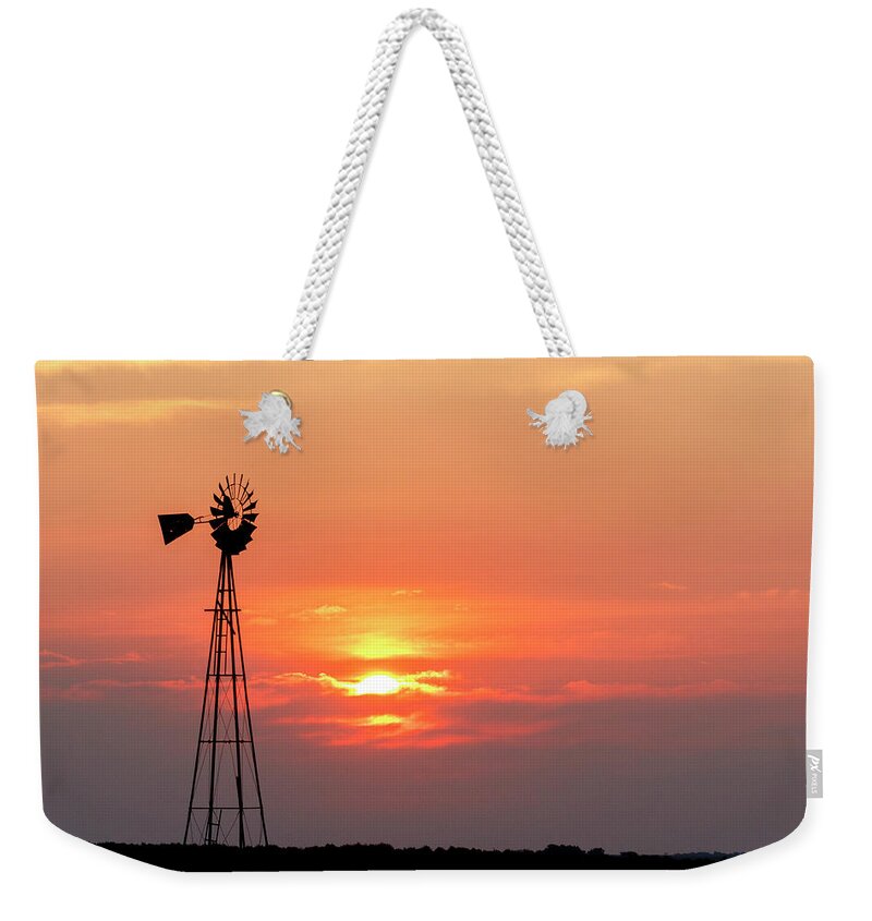 Kansas Weekender Tote Bag featuring the photograph Sunrise and Windmill 01 #2 by Rob Graham