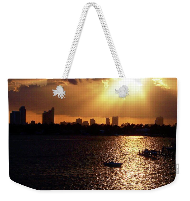 Miami Weekender Tote Bag featuring the photograph Sunset Over Miami by Phil Perkins