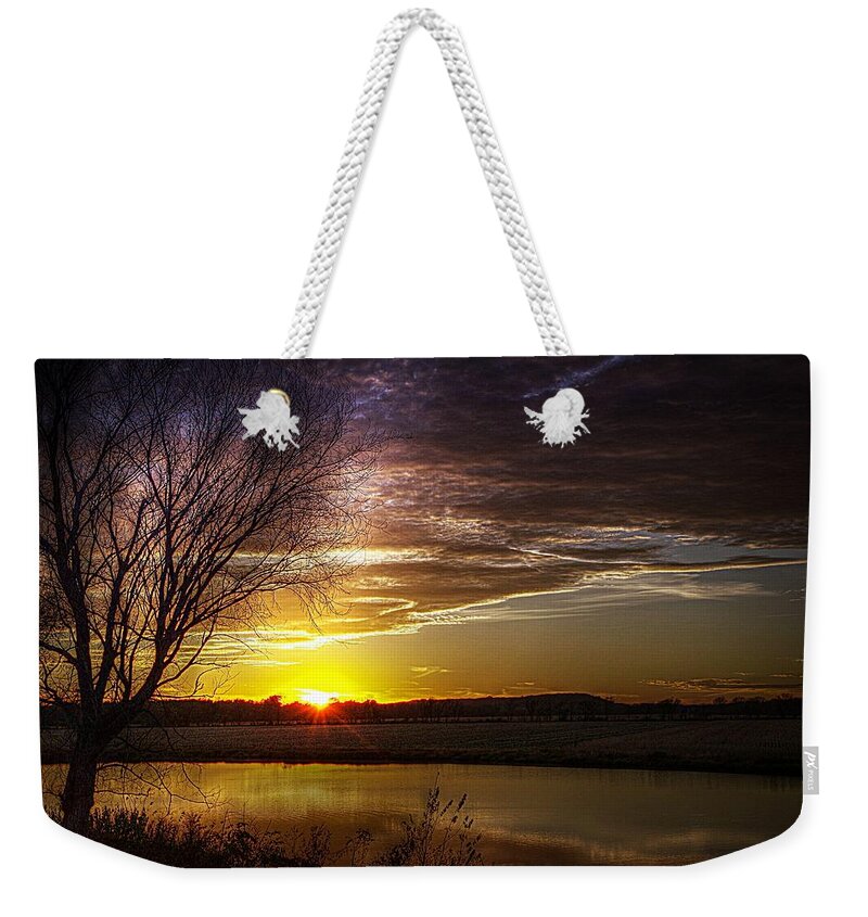 Sunset Weekender Tote Bag featuring the photograph Sunset Over the Pond #2 by Karen McKenzie McAdoo