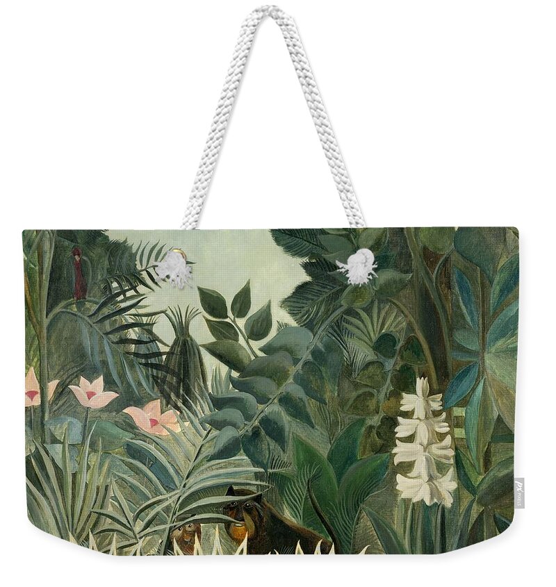 Henri Rousseau Weekender Tote Bag featuring the painting The Equatorial Jungle by Henri Rousseau