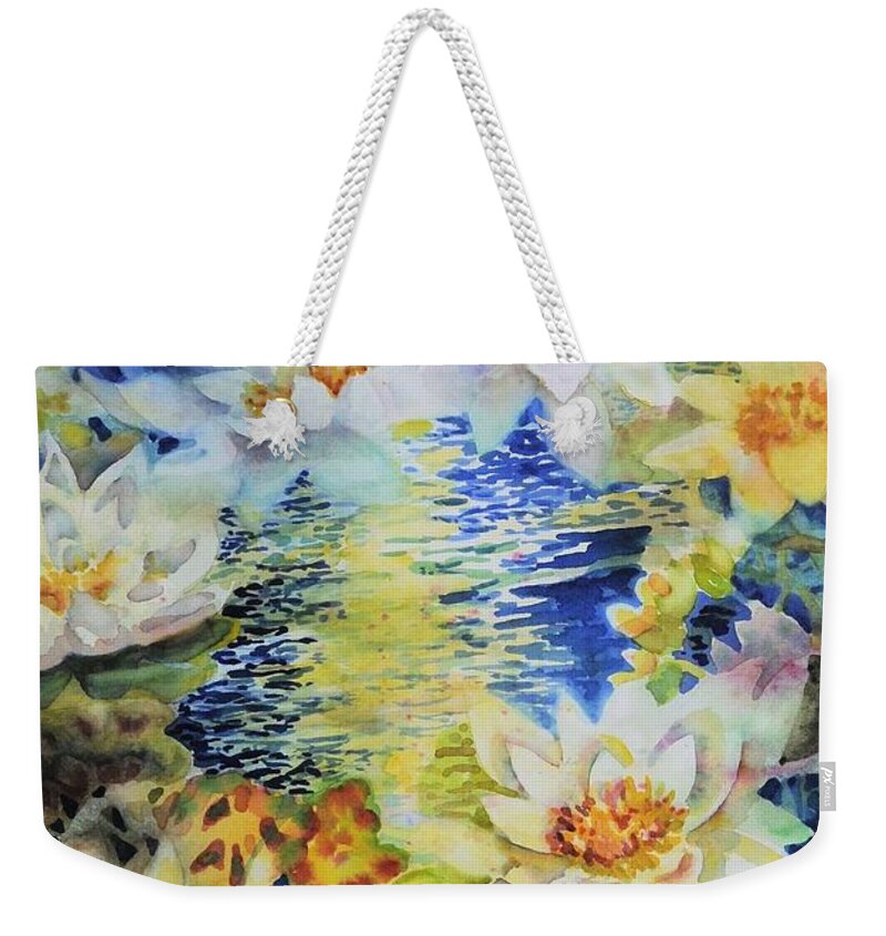 Watercolor Weekender Tote Bag featuring the painting Water Garden #2 by Ann Nicholson