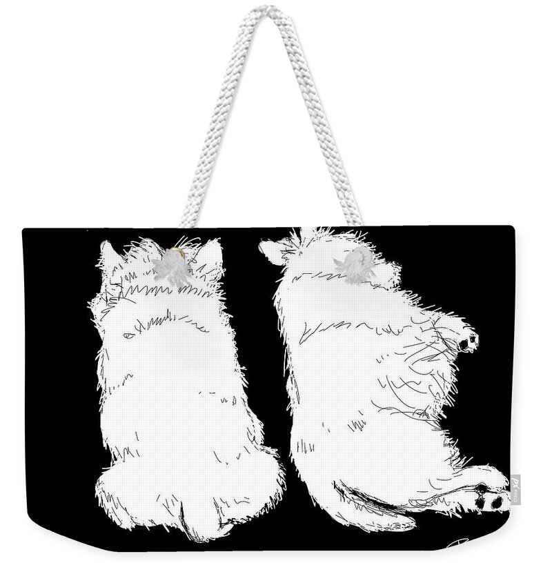 Dog Weekender Tote Bag featuring the digital art 2 Westies Sleeping by Debra Baldwin