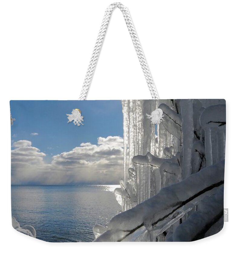Lake Superior Weekender Tote Bag featuring the photograph Winter Beauty #2 by Sandra Updyke