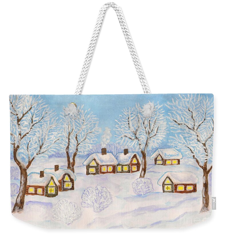 Visual Weekender Tote Bag featuring the painting Winter landscape, painting #3 by Irina Afonskaya