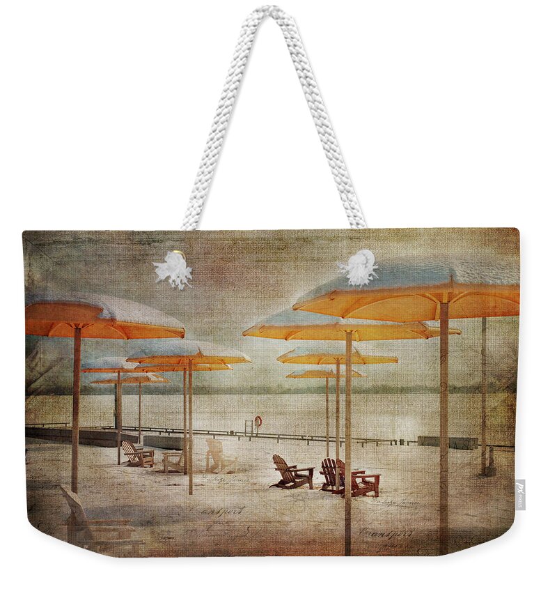 Toronto Weekender Tote Bag featuring the digital art Yellow Parasols #2 by Nicky Jameson