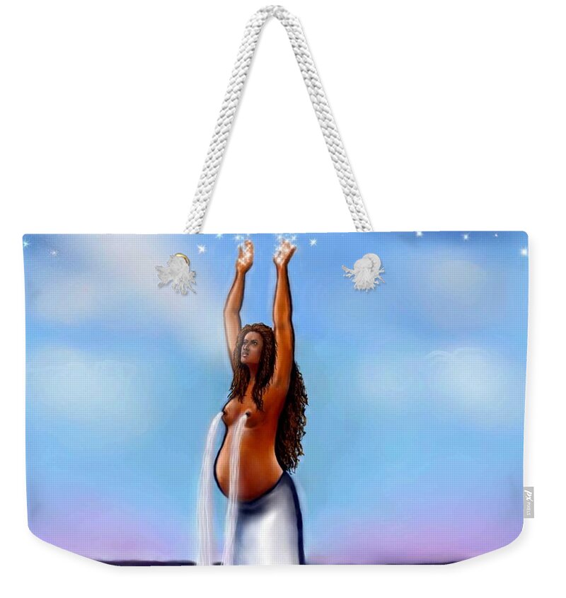 Yemaya Weekender Tote Bag featuring the digital art Yemaya - Mother Goddess by Carmen Cordova