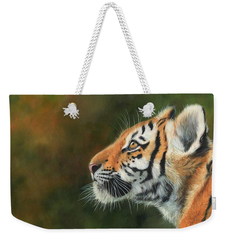 Tiger Weekender Tote Bag featuring the painting Young Amur Tiger #2 by David Stribbling