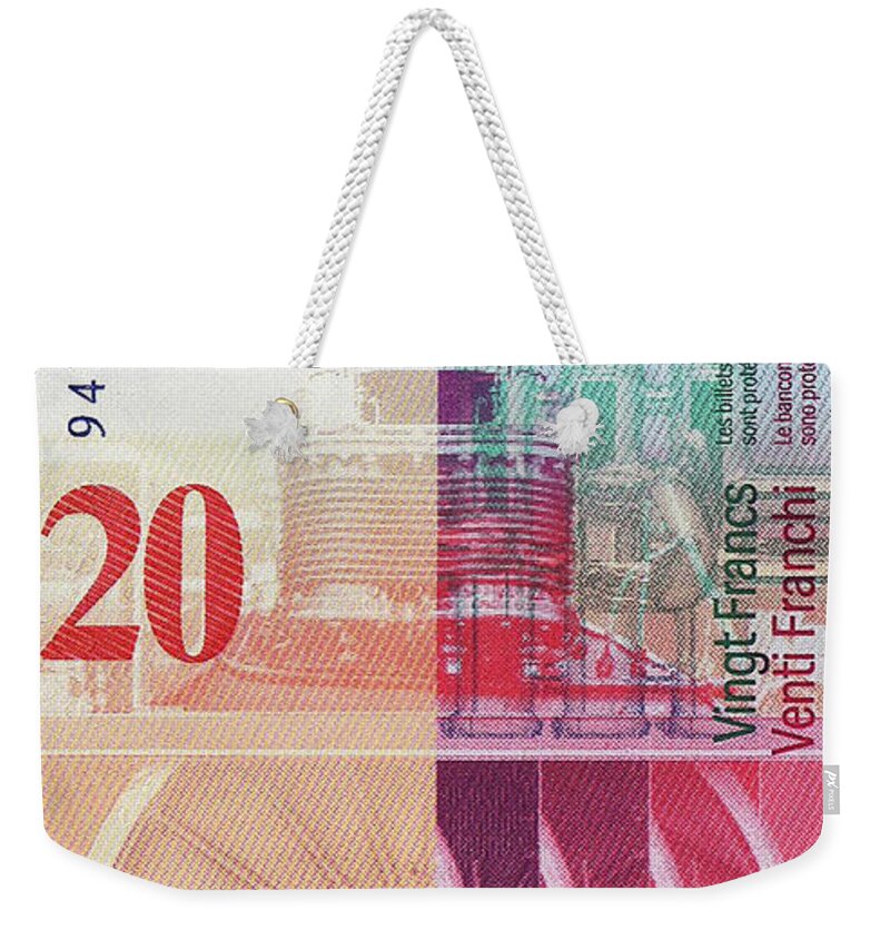 'paper Currency' By Serge Averbukh Weekender Tote Bag featuring the digital art 20 Swiss Franc Bill by Serge Averbukh