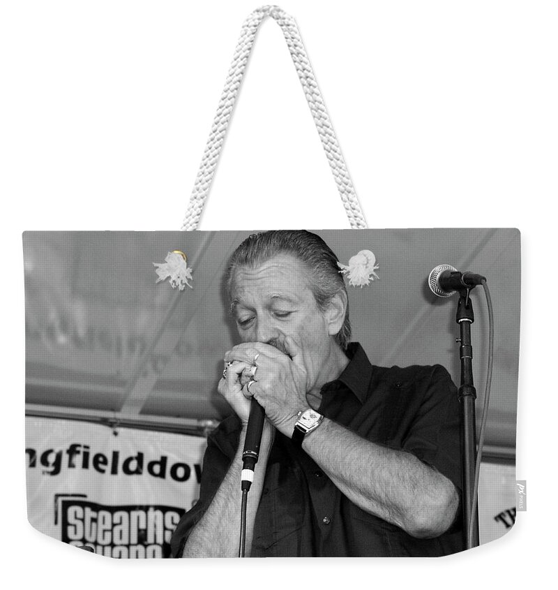 Music Weekender Tote Bag featuring the photograph 2003 Charlie Musselwhite Concert by Mike Martin