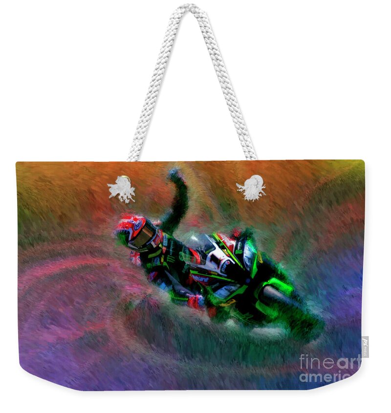 Jonathan Rea Weekender Tote Bag featuring the photograph 2018 World Superbike Jonathan Rea Victory Punch by Blake Richards