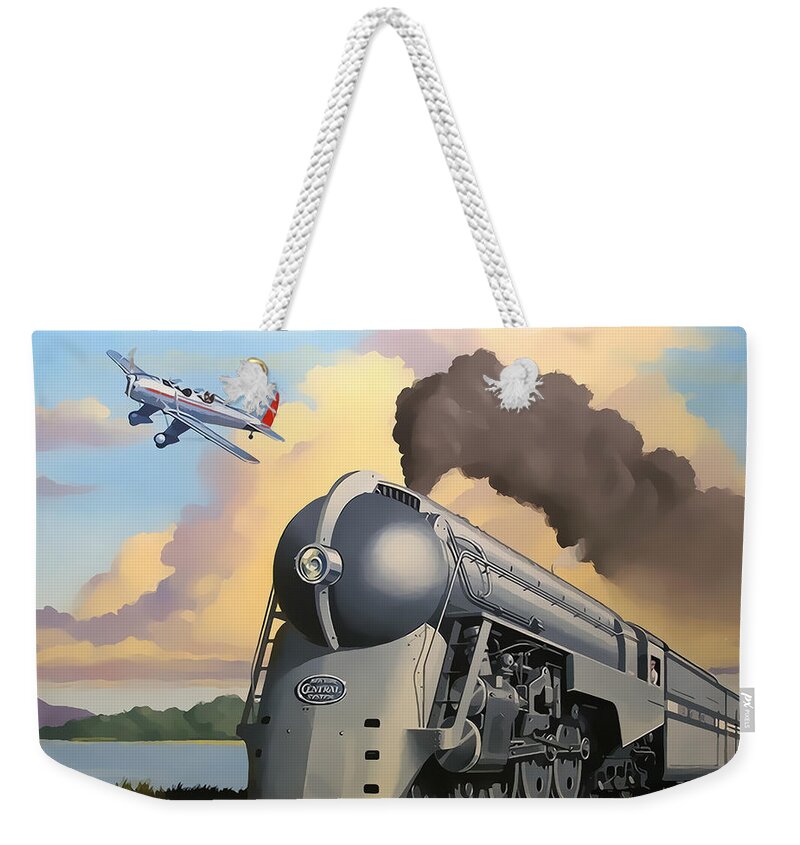 20th Century Limited Weekender Tote Bag featuring the digital art 20th Century Limited and Plane by Chuck Staley
