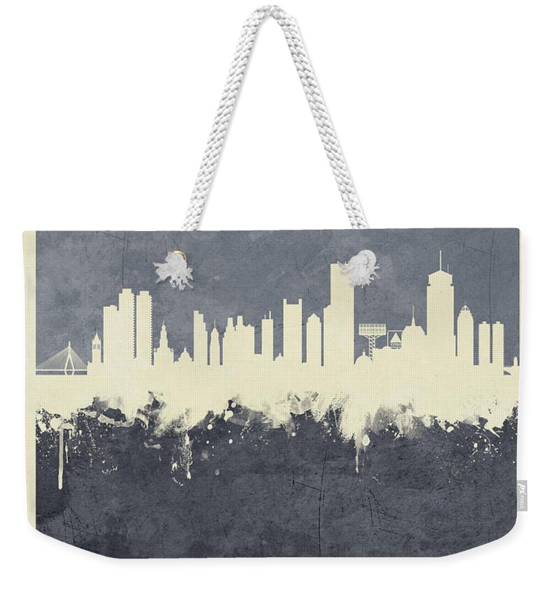 Boston Weekender Tote Bag featuring the digital art Boston Massachusetts Skyline #22 by Michael Tompsett