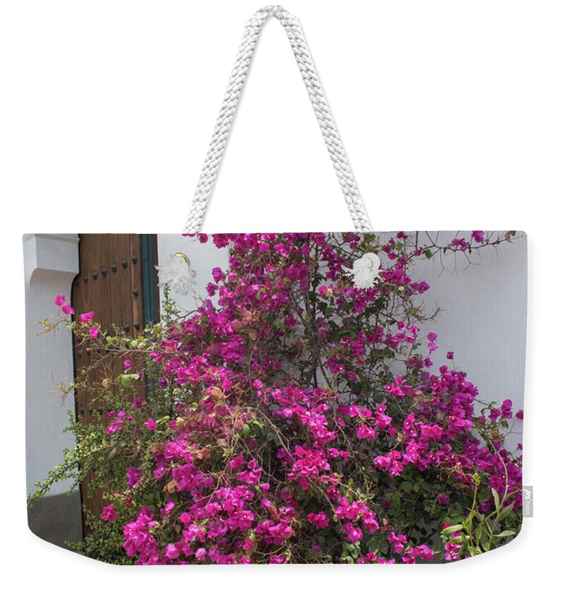 Bougainvillea Weekender Tote Bag featuring the digital art Museo Larco Gardens #23 by Carol Ailles