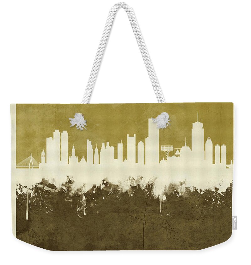 Boston Weekender Tote Bag featuring the digital art Boston Massachusetts Skyline #25 by Michael Tompsett