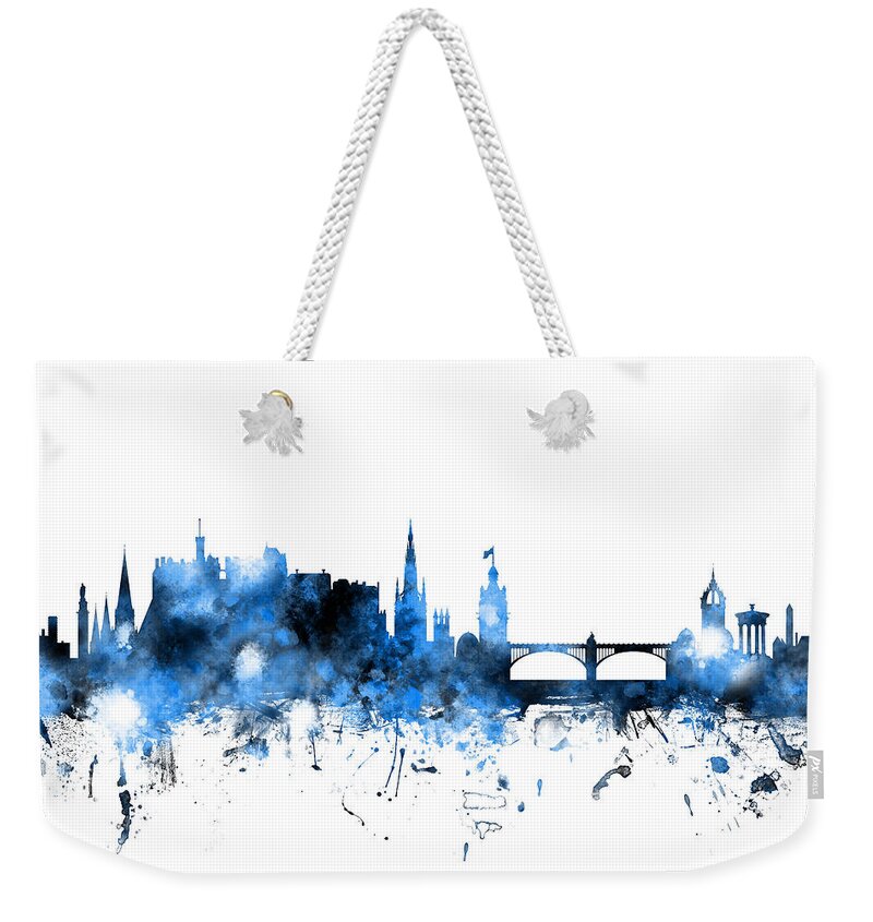City Weekender Tote Bag featuring the digital art Edinburgh Scotland Skyline #25 by Michael Tompsett