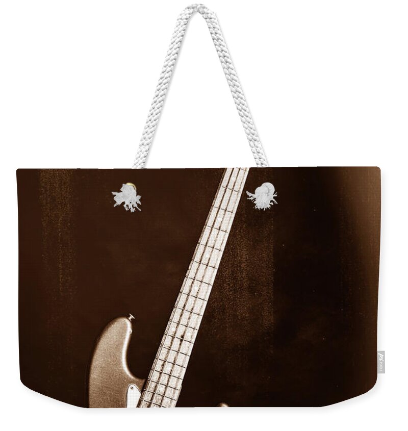 Fender Jazz Bass Weekender Tote Bag featuring the photograph 252.1834 Fender 1965 Jazz Bass Black and White #2521834 by M K Miller